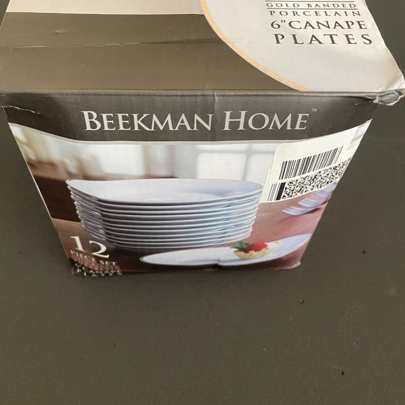 Set of 12 Beekman Home  6" Gold Banded Porcelain Canape Plates NIB - Picture 4 of 5